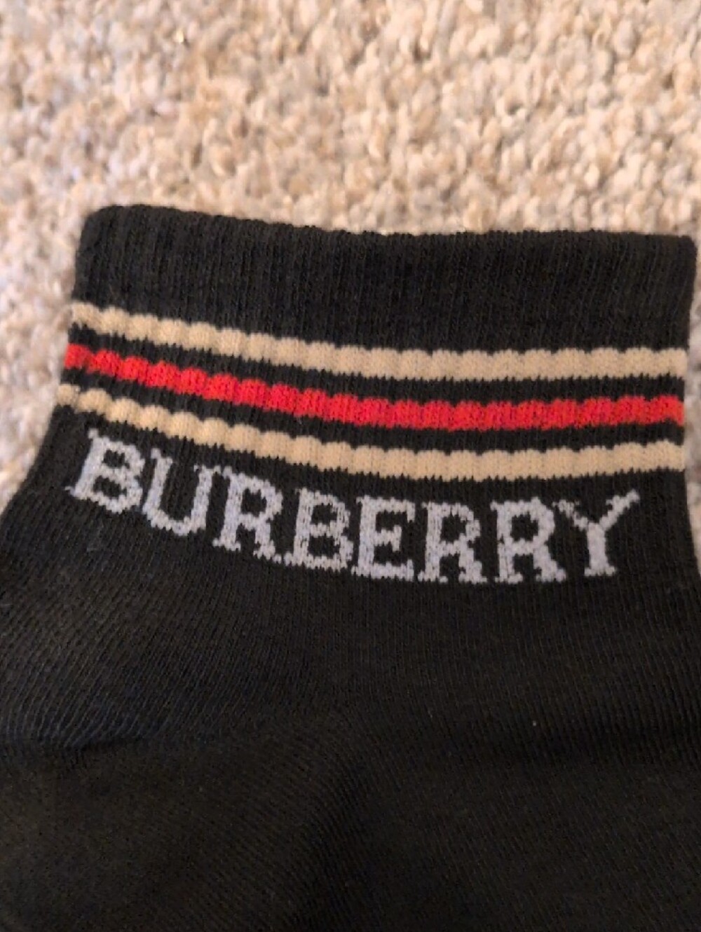 Burberry Black Ankle Socks with Red and Cream Stripe Detail - Picture 5 of 5